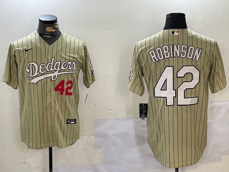 Men Los Angeles Dodgers #42 Robinson Green Stripe Game 2024 Nike MLB Jersey style 2->los angeles dodgers->MLB Jersey